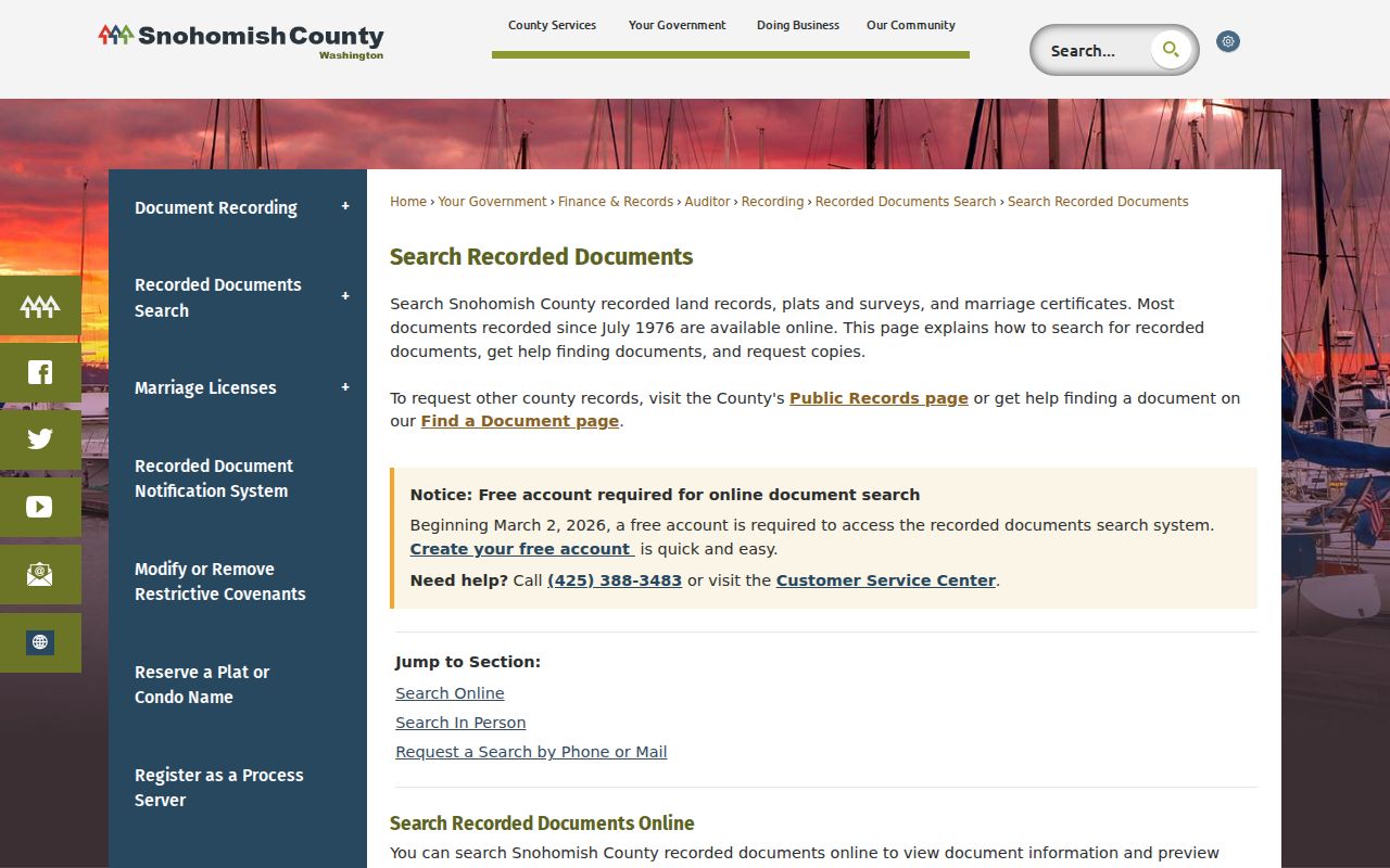 Marysville people search instructions for Snohomish County recorded documents